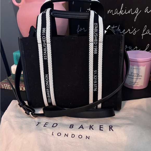 Ted Baker Black Canvas Tote with White Straps - Picture 1 of 5